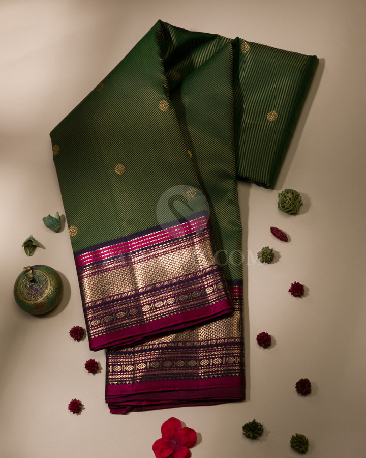 Dark Green & Purple Kanjivaram Silk Saree - S1094(A)