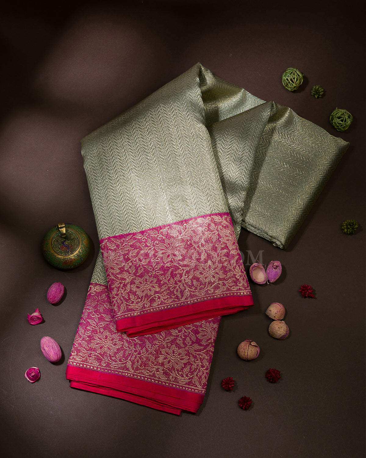 Sage Green & Rani Pink Kanjivaram Silk Saree - S1120(A)