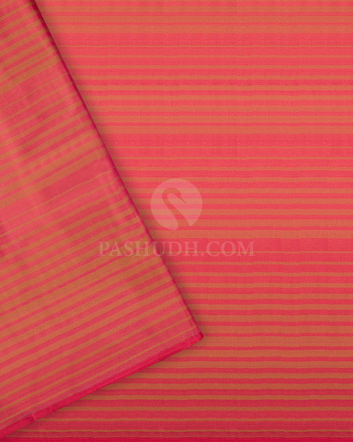 Orangish Pink Kanjivaram Silk Saree - DJ305(A) - View 3