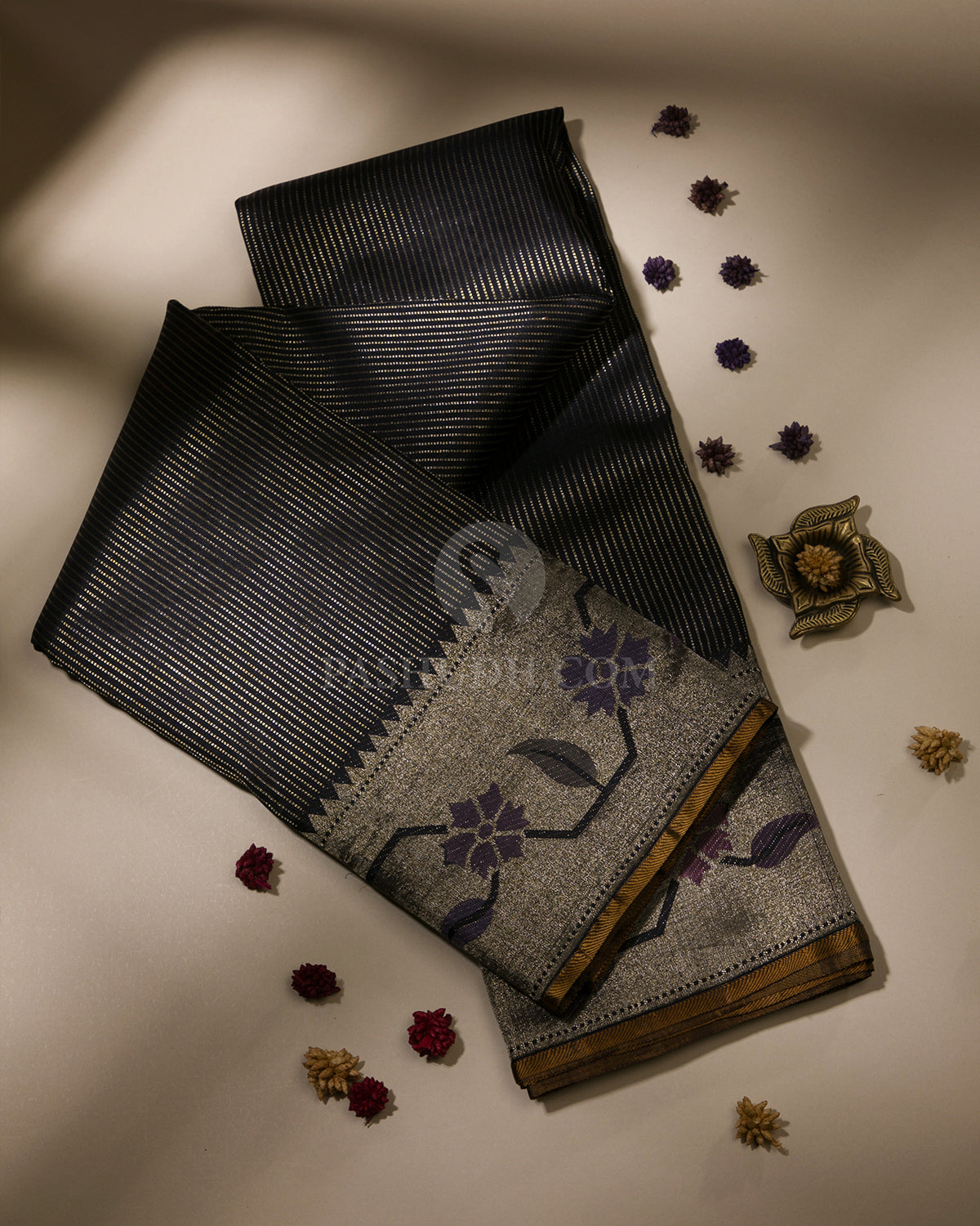 Black Kanjivaram Silk Saree with Paithani Border - S969