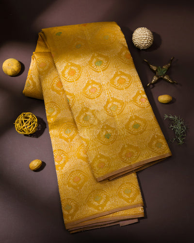Mustard Borderless Kanjivaram Silk Saree - S789 -View 1
