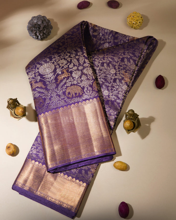 Violet Pure Zari Kanjivaram Silk Saree - S805 - View 1