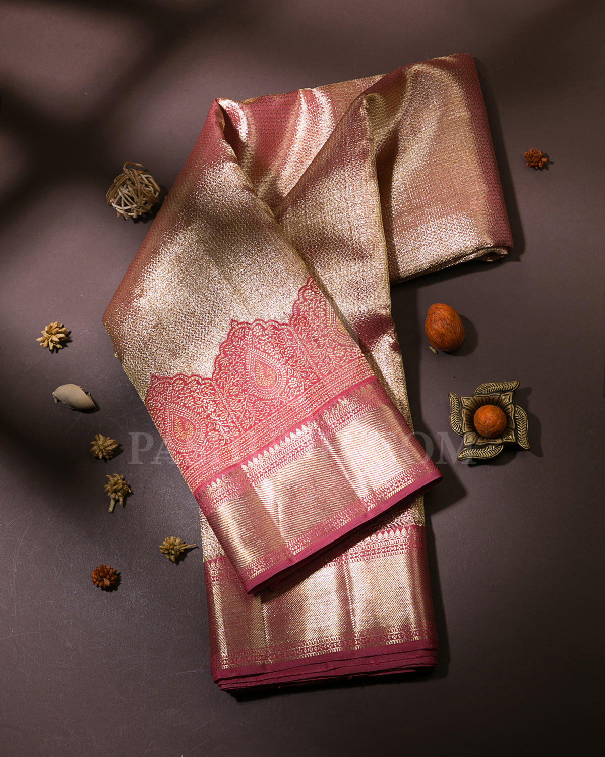 Old Rose Gold Organza Kanjivaram Silk Saree - S1175(A)