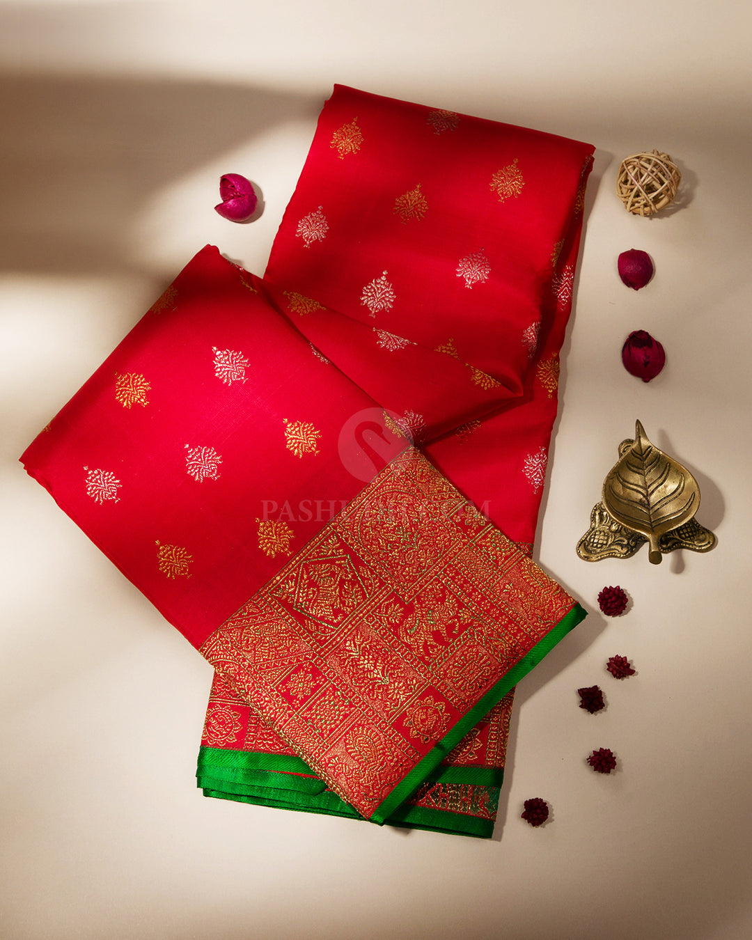 Deep Red Pure Zari Kanjivaram Silk Saree - P112 - View 1