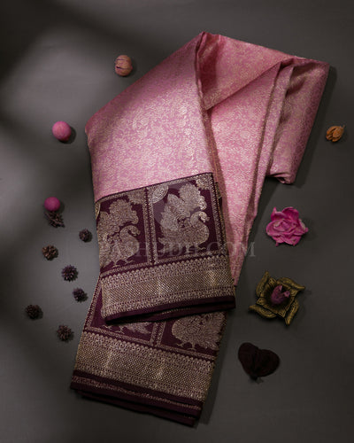 Baby Pink & Wine Kanjivaram Silk Saree - S1082(A)