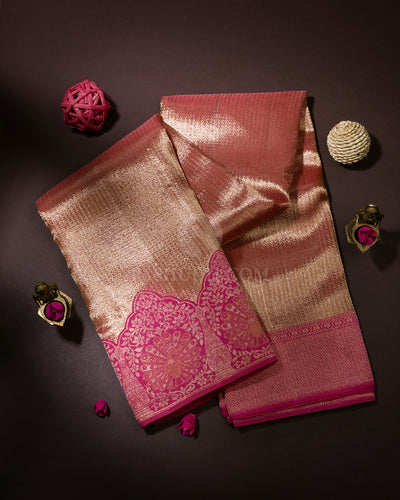 Gold & Pink Kanjivaram Silk Saree - S968