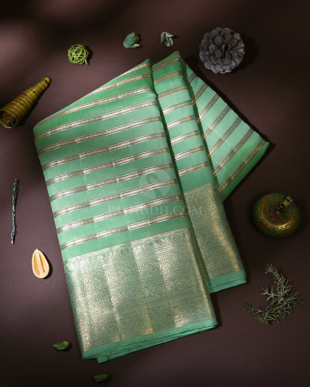 Light Green Pure Zari Kanjivaram Silk Saree - S844 - View 1