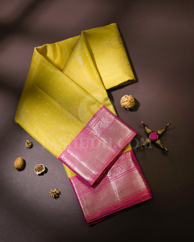 Lime Yellow And Pink Kanjivaram Silk Saree - S1173(A)