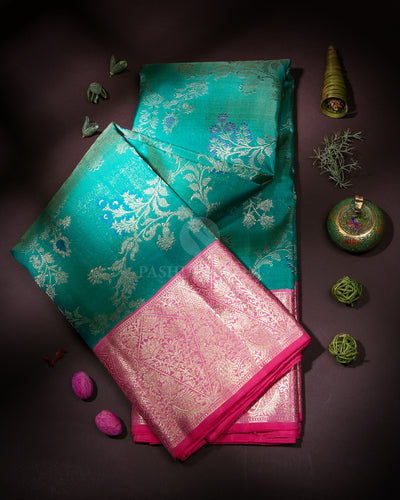 Light Blue & Mild Pink Kanjivaram Silk Saree - S884 - View 1