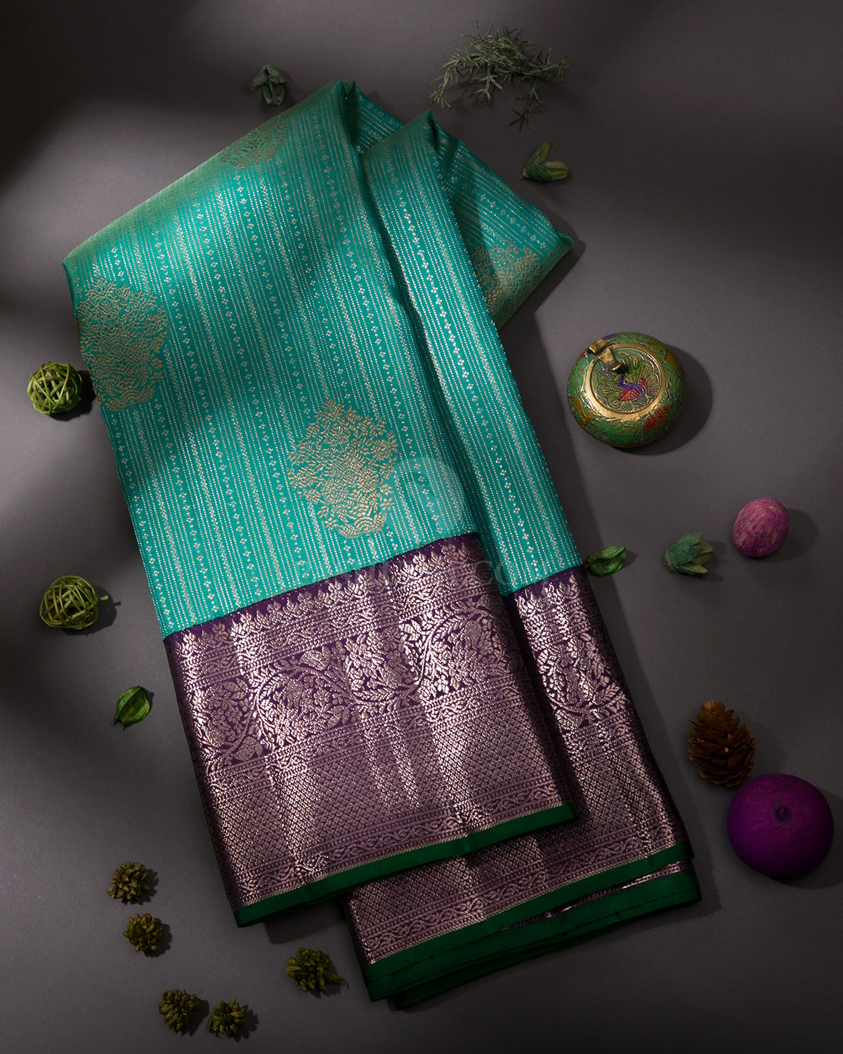 Light Green and Violet Kanjivaram Silk Saree - S794- View 1