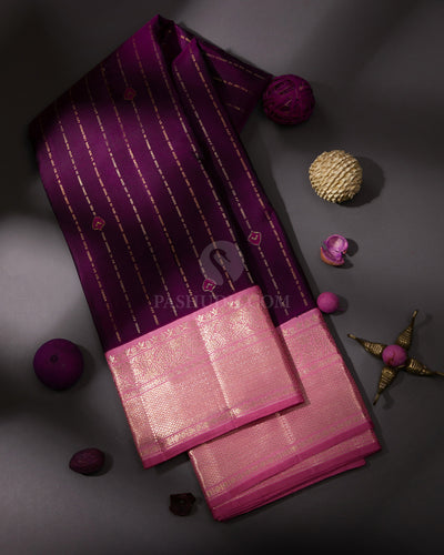 Violet & Light Pink Kanjivaram Silk Saree - S769 - View 1