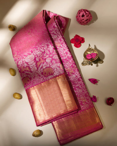 Hot Pink Zari Kanjivaram Silk Saree - S822 - View 1