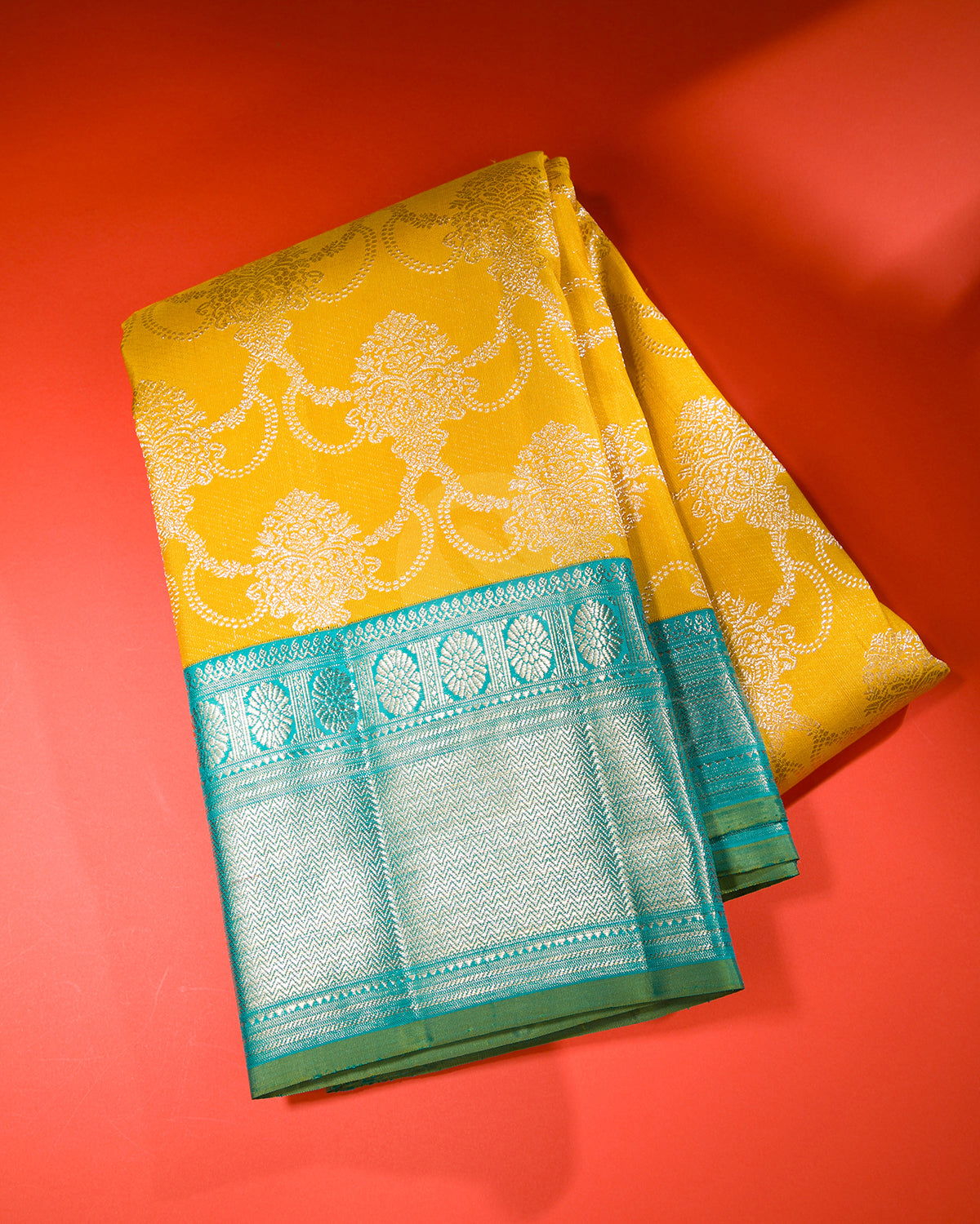 Turmeric Yellow And Anandha Blue Kanjivaram Silk Saree - S1328(A)