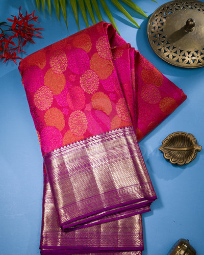 Pink and Violet Kanjivaram Silk Saree - D523(E)