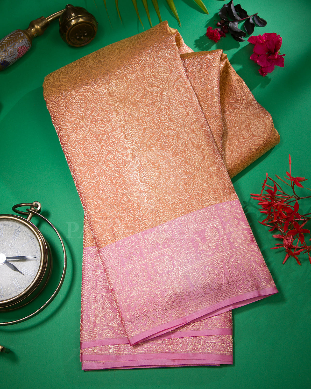 Peach And Pink Kanjivaram Silk Saree - D568(B)