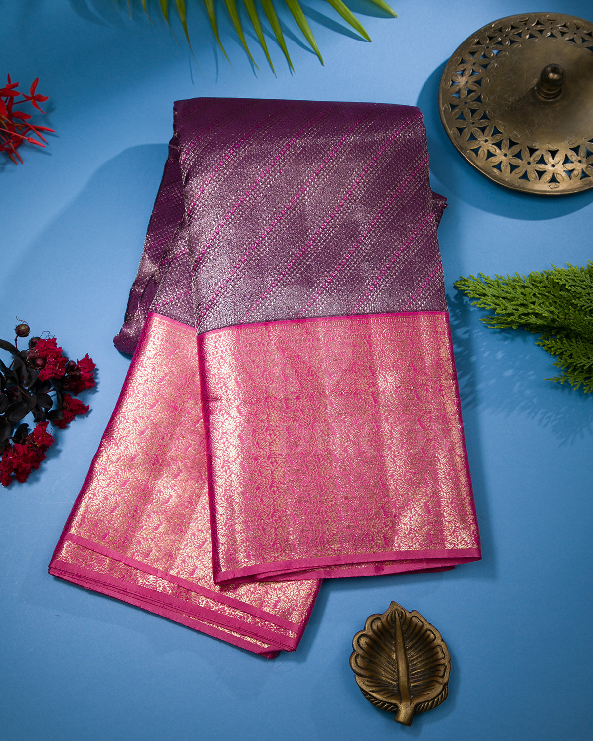 Purple and Pink Kanjivaram Silk Saree - D590(A)