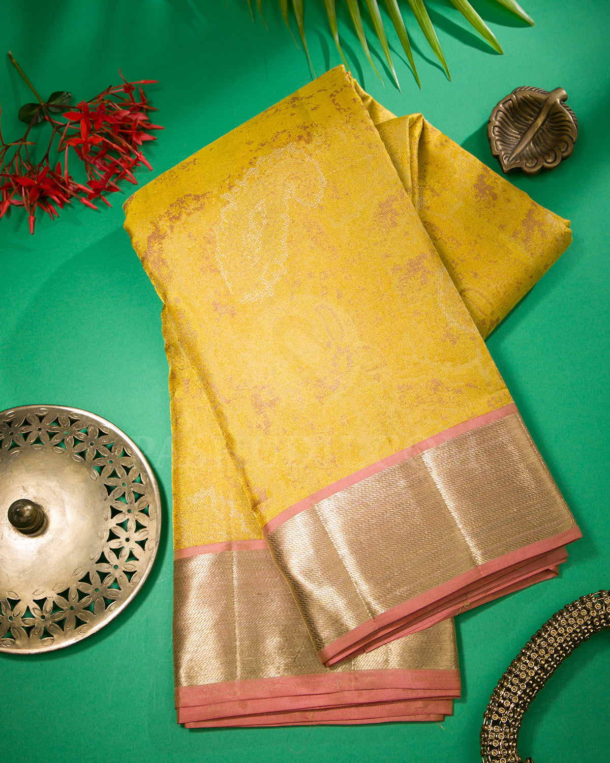 Yellow And Peach Kanjivaram Silk Saree - DJ339(A)