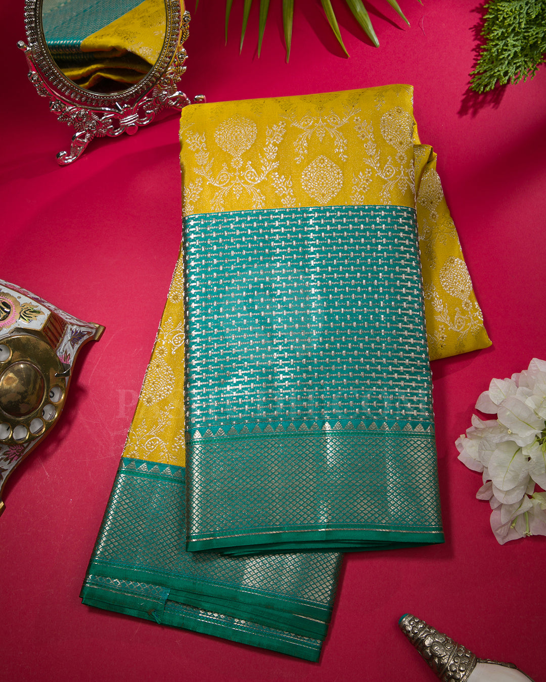 Yellow and Blue Kanjivaram Silk Saree - DT260(C)