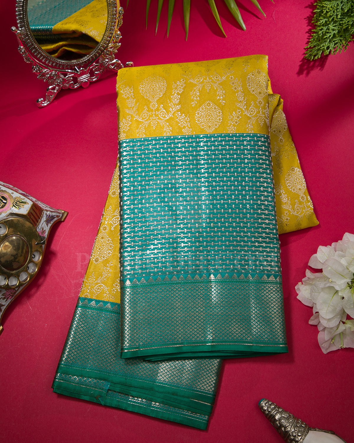 Yellow and Blue Kanjivaram Silk Saree - DT260(C)