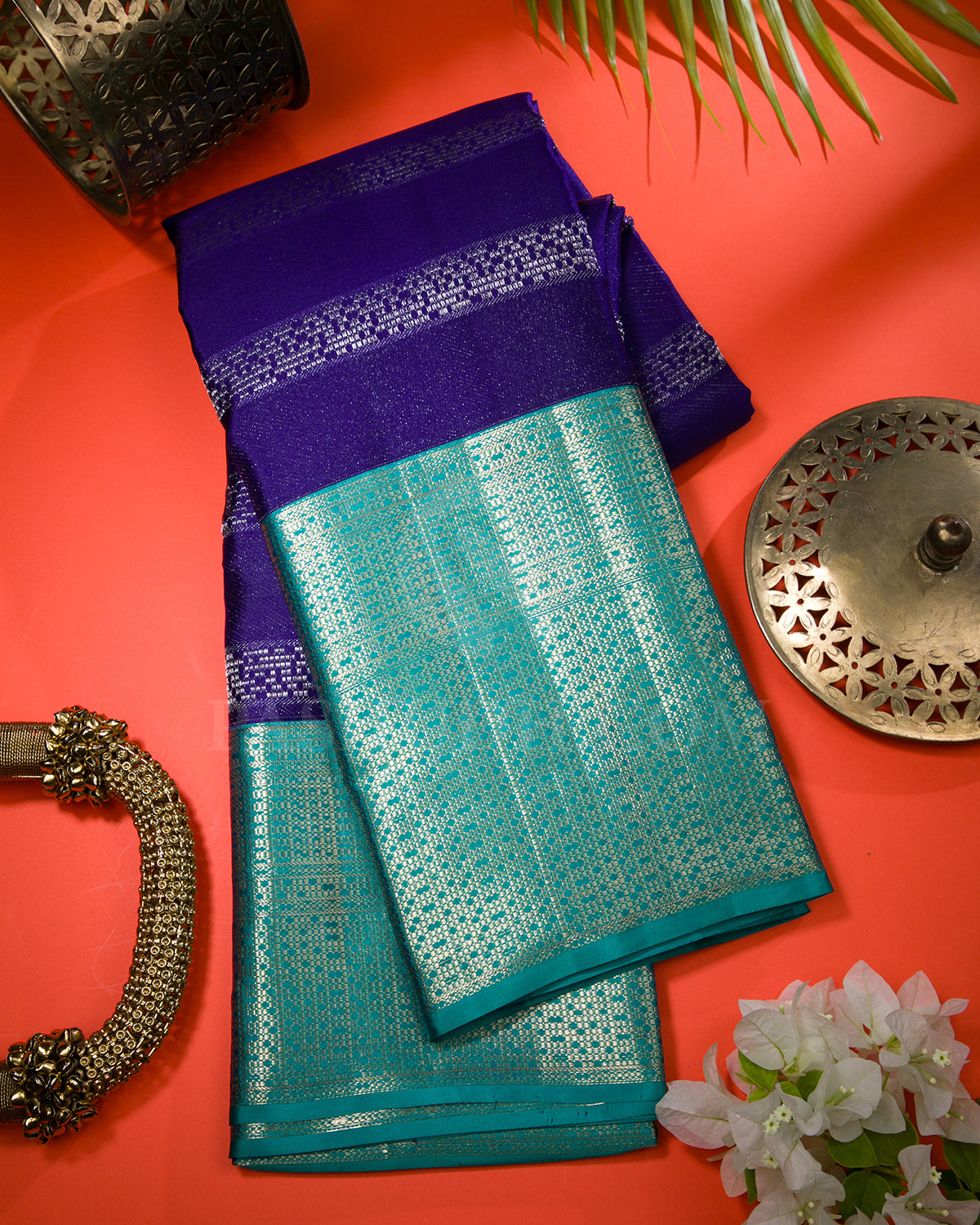 Royal Blue And Sea Green Kanjivaram Silk Saree - DT292(B)