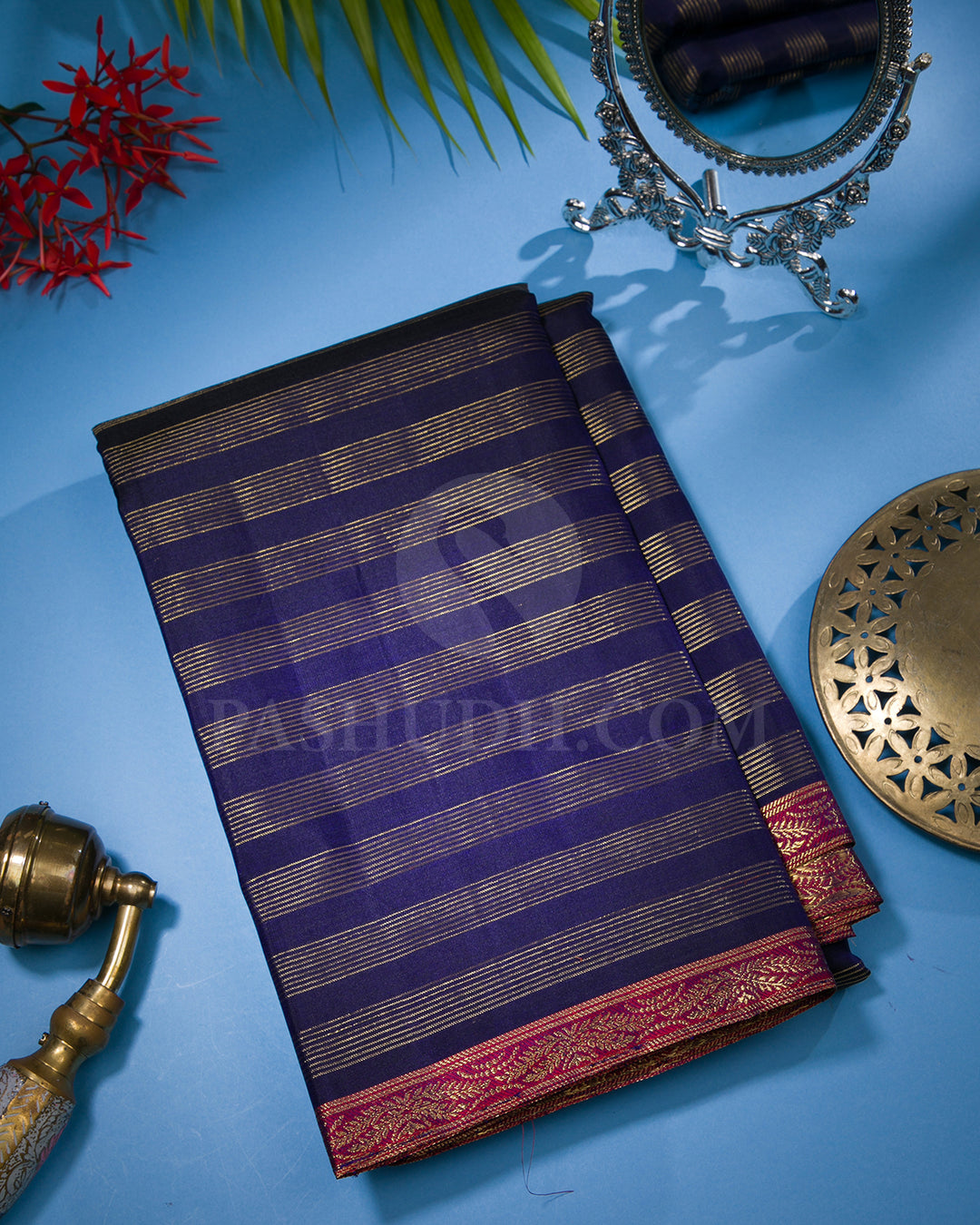 Navy Blue And Magenta Kanjivaram Silk Saree - P159(A)