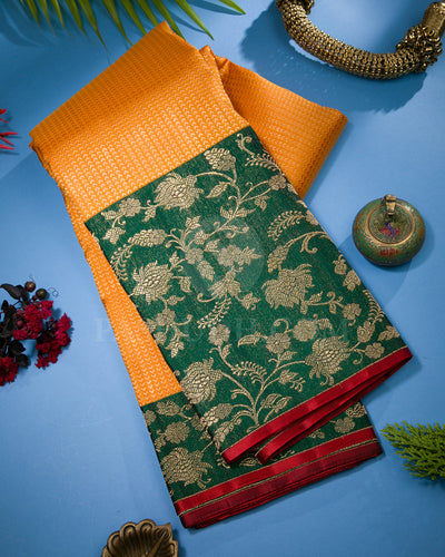 Orange And Green Kanjivaram Silk Saree - S1070(E)