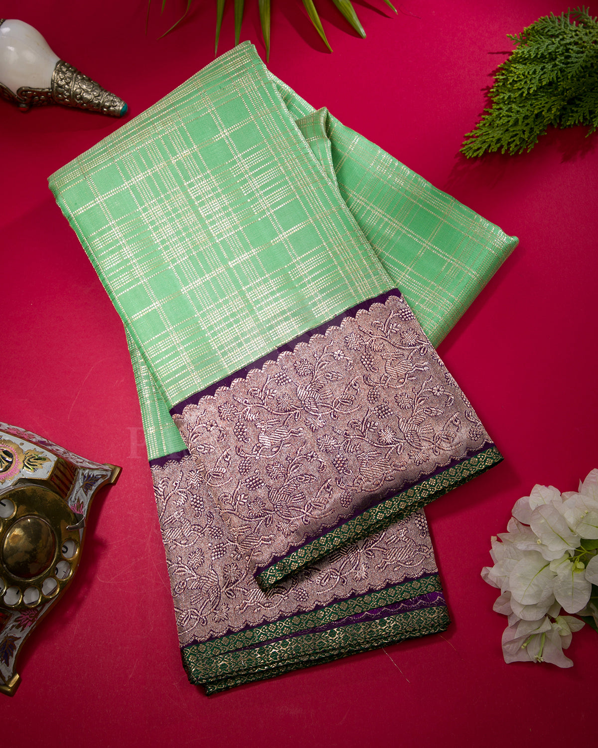 Green And Purple Kanjivaram Silk Saree - S1128(C)