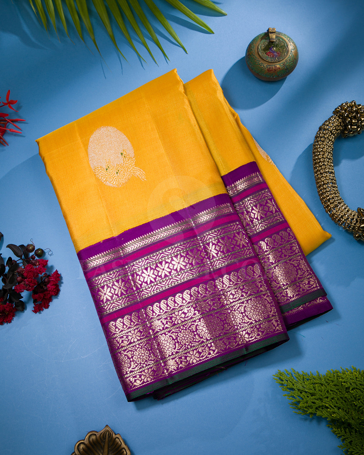 Yellow And Violet Kanjivaram Silk Saree - S1216(B)