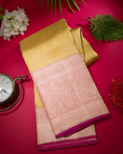 Yellow And Peachy Pink Kanjivaram Silk Saree - S1234(C)