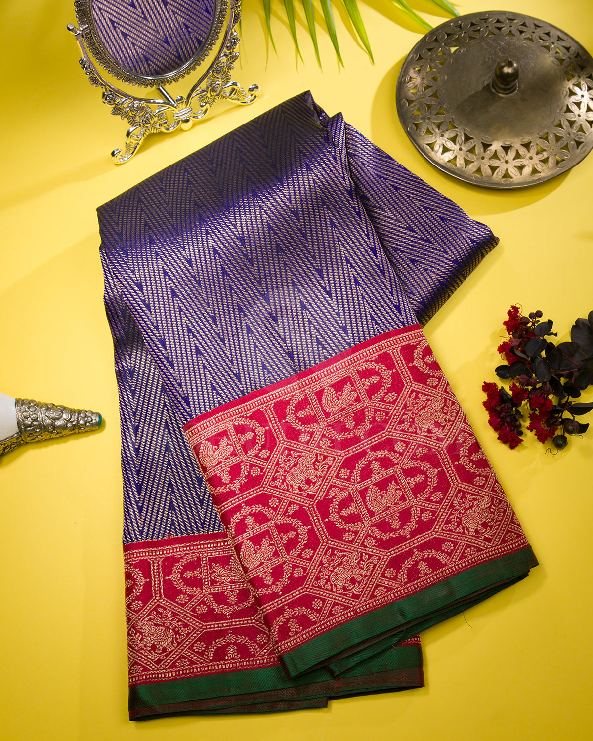 Blue and Red Kanjivaram Silk Saree - S1266(C)