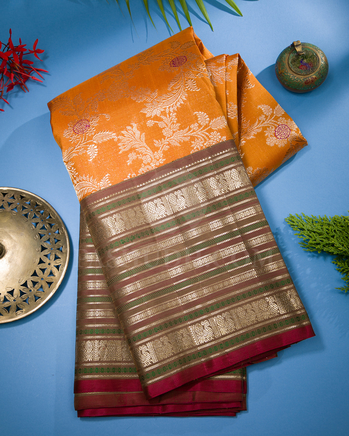 Orange Kanjivaram Silk Saree - S1350(A)