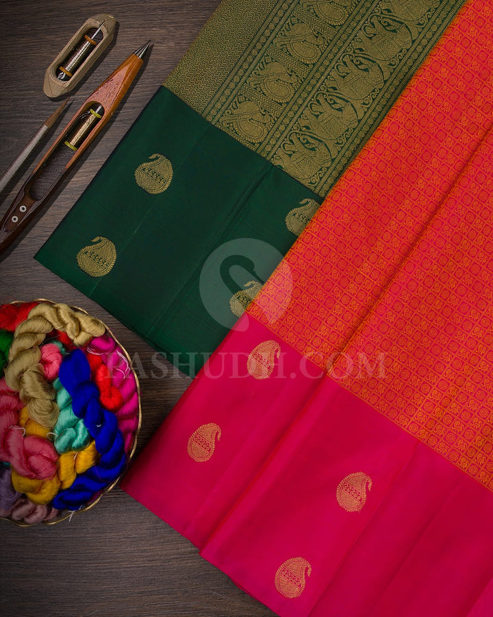 MEJESTIC PINK AND GREEN KANJIVARAM SILK SAREE- RB4