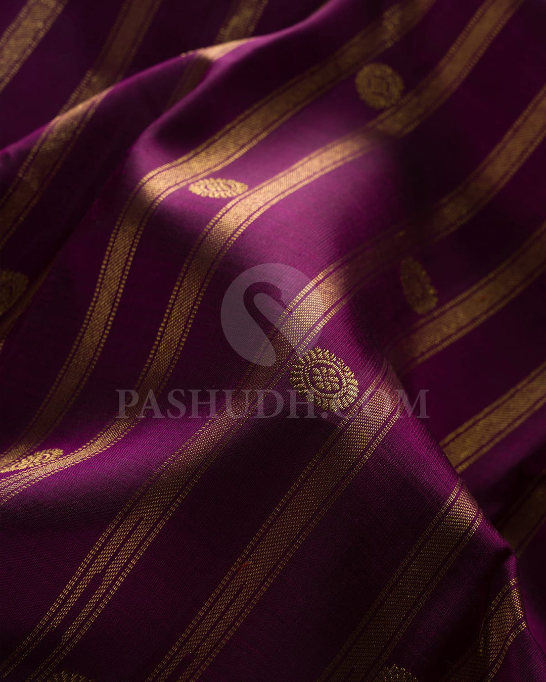 ROYAL PURPLE  GOLD KANJIVARAM SILK SAREE WITH ORANGE  SELVEDGE  AND  INTRICATE MOTIFS- RV1