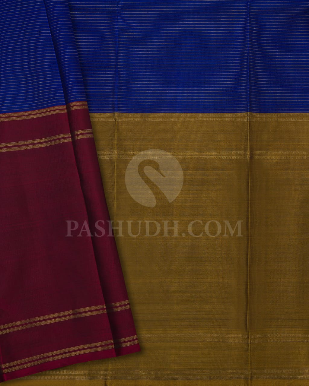 ROYAL BLUE, OLIVE GREEN  AND MAROON  KANJIVARAM SILK SAREE WITH  VAIRA OOSI  CHECKS- RS1