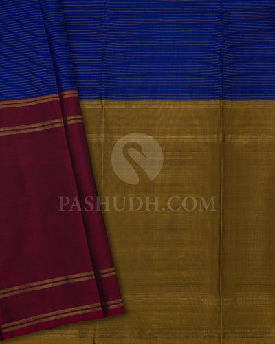 ROYAL BLUE, OLIVE GREEN  AND MAROON  KANJIVARAM SILK SAREE WITH  VAIRA OOSI  CHECKS- RS1