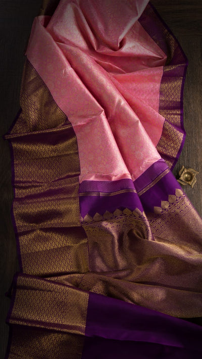 BABY PINK  WITH  VIOLET HANDWOVEN KANJIVARAM SILK SAREE - RD2