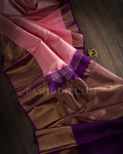 BABY PINK  WITH  VIOLET HANDWOVEN KANJIVARAM SILK SAREE - RD2