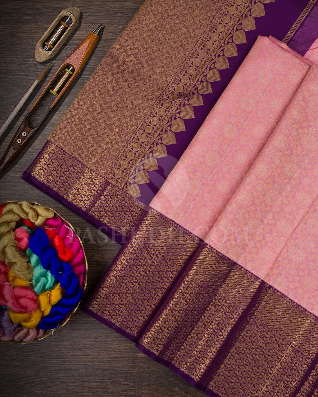 BABY PINK  WITH  VIOLET HANDWOVEN KANJIVARAM SILK SAREE - RD2