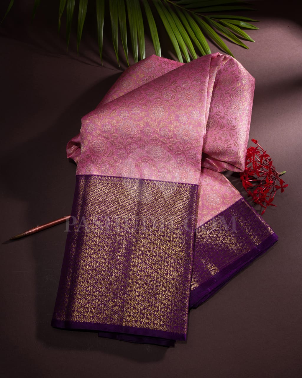 BABY PINK  WITH  VIOLET HANDWOVEN KANJIVARAM SILK SAREE - RD2