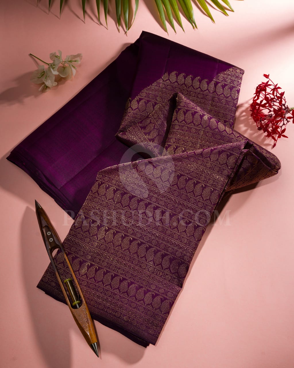 PURPLE  RISING  BORDER  KANJIVARAM  SILK SAREE WITH GOLD ZARI -  RM6