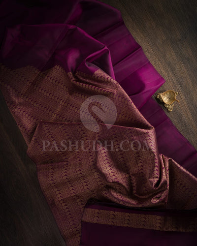 PURPLE  RISING  BORDER  KANJIVARAM  SILK SAREE WITH GOLD ZARI -  RM6