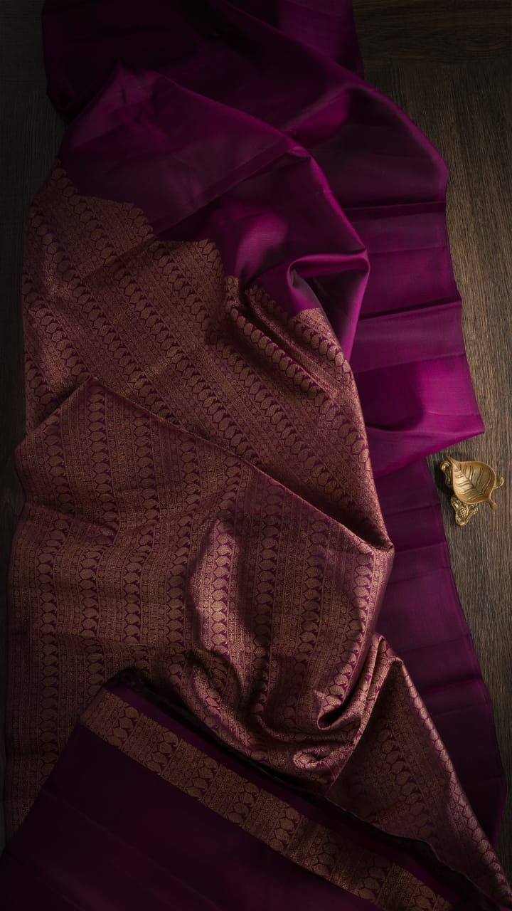 PURPLE  RISING  BORDER  KANJIVARAM  SILK SAREE WITH GOLD ZARI -  RM6