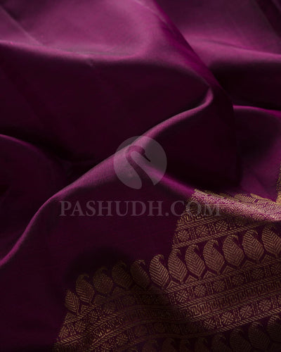 PURPLE  RISING  BORDER  KANJIVARAM  SILK SAREE WITH GOLD ZARI -  RM6