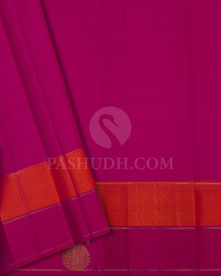 PURPLE ,ORANGE  AND RANI PINK KANJIVARAM SILK SAREE WITH GOLD JARI VAIRA OOSI - RB5