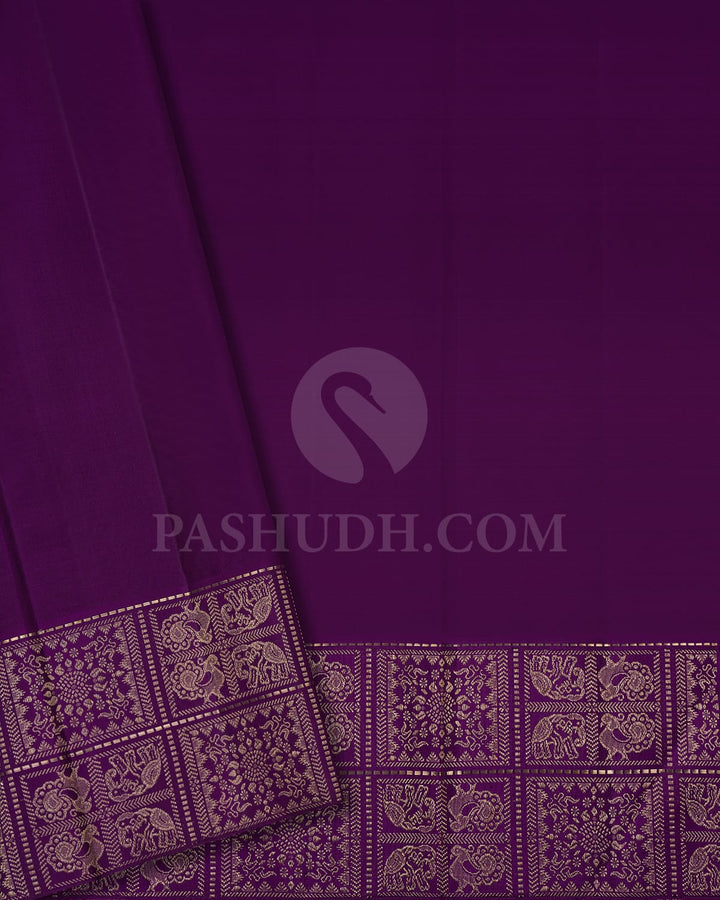MUSTARD YELLOW AND PURPLE  HANDWOVEN  KANJIVARAM SILK SAREE - S1305(D)