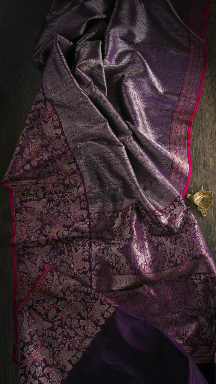 PURPLE  WITH RANI PINK SELVEDGE  KANJIVARAM SILK SAREE - S1274(C)