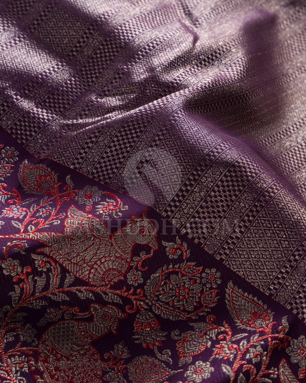 PURPLE  WITH RANI PINK SELVEDGE  KANJIVARAM SILK SAREE - S1274(C)