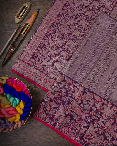 PURPLE  WITH RANI PINK SELVEDGE  KANJIVARAM SILK SAREE - S1274(C)