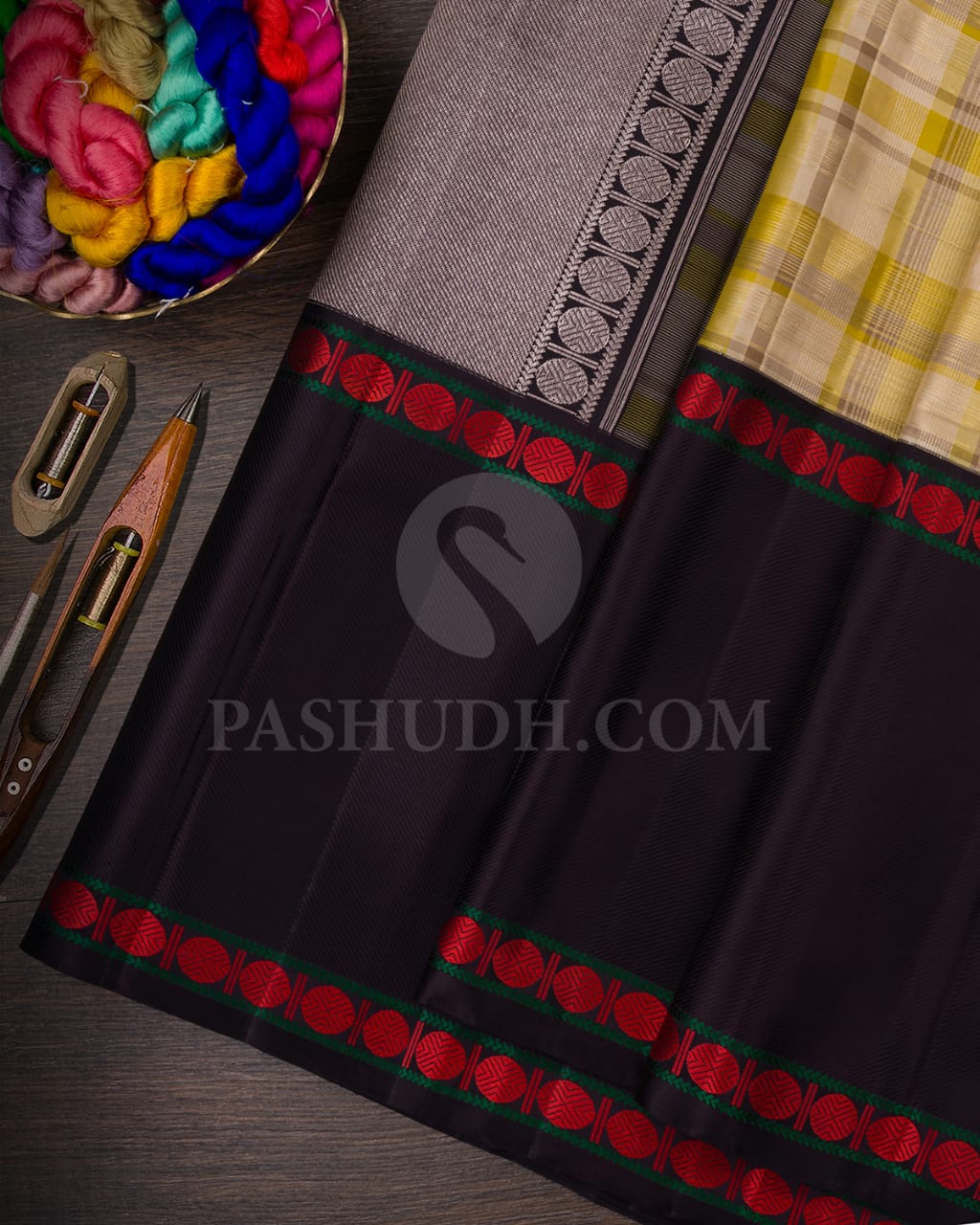 HALF WHITE , PEAR GREEN & AUBERGINE  KANJIVARAM SILK SAREE -S1163(E)