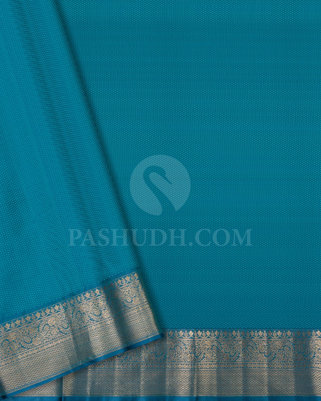 STEEL BLUE KANJIVARAM SILK SAREE WITH SILVER ZARI  FLORAL MOTIFS AND GOLD ZARI  BORDER -D619(A)